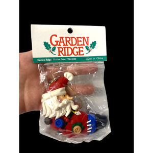 Santa Moon Christmas Ornament NEW Vintage Folk Art Molded Clay Buttons 90s